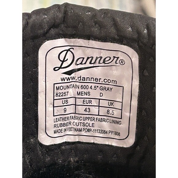 Danner Mountain 600 Hiking Boots Mens Size 9 Gray Waterproof Rugged - Picture 9 of 10